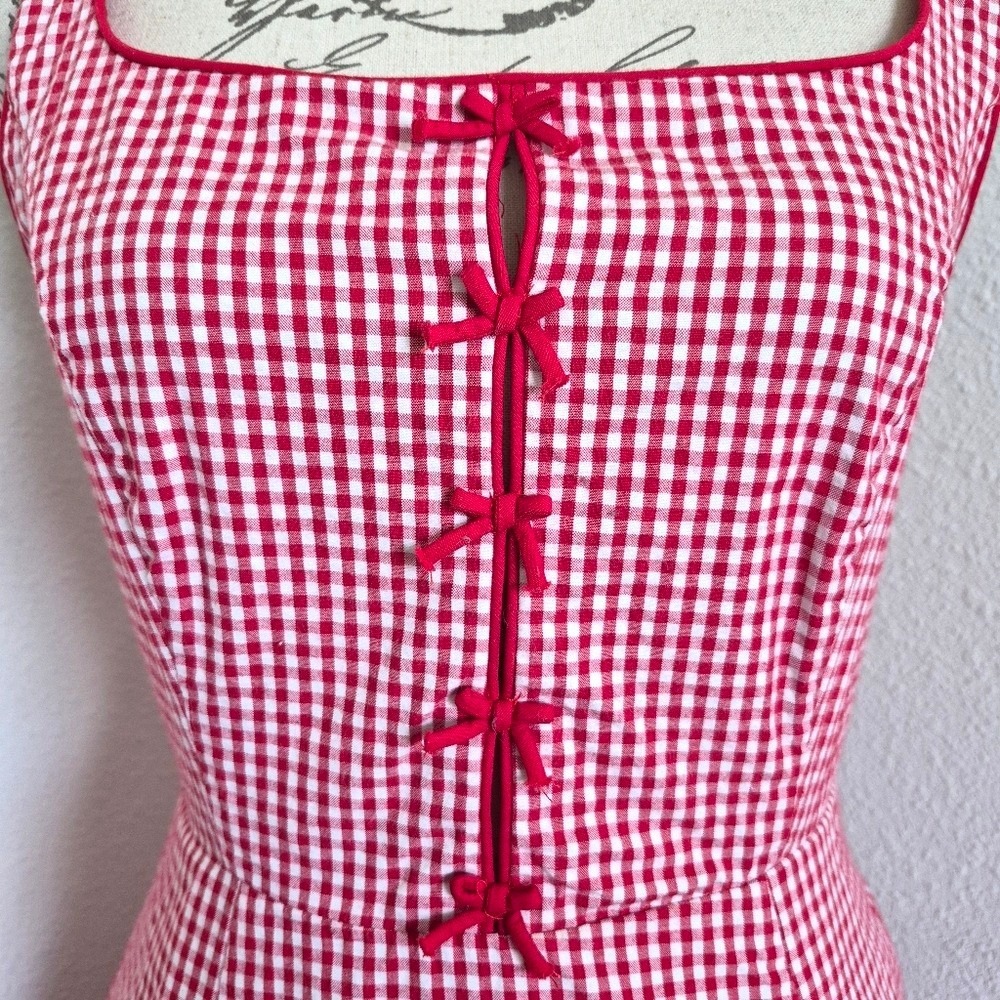 Rachel Zoe Red and White Gingham Midi Dress - Picture 5 of 15